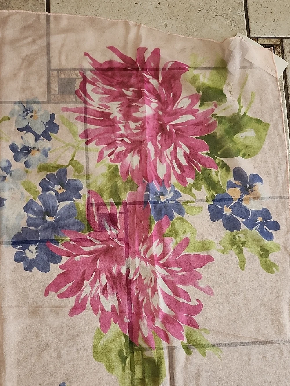 NWT Echo Pink Floral Watercolor Print Lightweight Silk Sheer Scarf - Picture 9 of 12